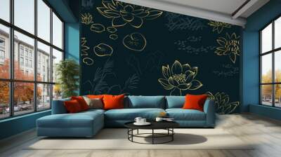 lotus pond sketch vector japanese chinese design seamless pattern Wall mural