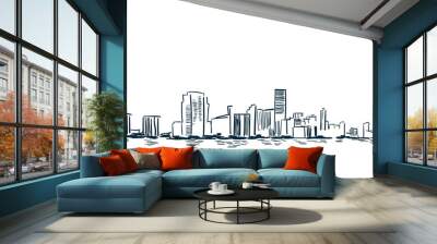 Miami city usa vector sketch landscape line illustration skyline Wall mural