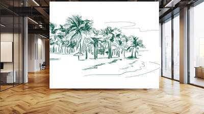 palm beach vector sketch landscape line illustration skyline Wall mural