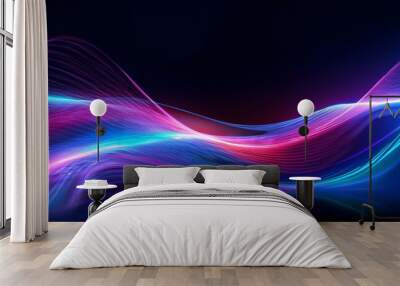 abstract dark background with neon waves and futuris scene wallpaper Wall mural