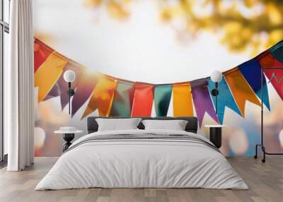 carnival garland with flags festive multicolored buntings for holiday design Wall mural