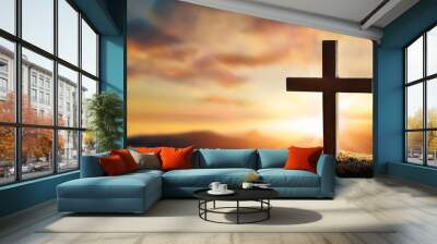 cross easter evening light resurrection radiance Wall mural