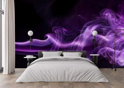 dramatic purple smoke movement on black abstract background illustration Wall mural