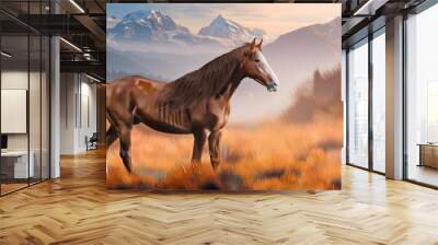 fantasy illustration of a wild horse digital art style wallpaper background Wall mural