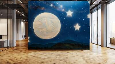 moon stars painting night sky abstract art Wall mural