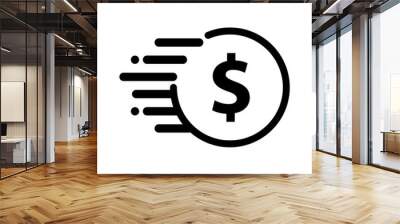 Fast dollar coin icon. Finance, business, exchange, transaction, speed concepts. Flat vector design isolated illustration. Wall mural