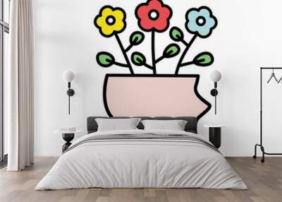 Open head with colorful flowers icon. Creativity, brainstorm, positive, idea, psychology, imagination, knowledge concept. Flat vector design illustration isolated on white background. Wall mural