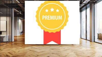 Premium label ribbon badge icon. Business, product quality, sale, promotion, guarantee, marketing, advertising concepts. Flat vector design isolated illustration.  Wall mural