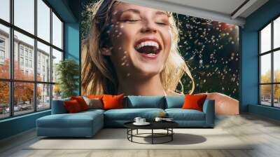 portrait of a woman laughing celebration Wall mural