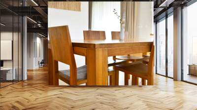 natural oak wood dining table and chairs in neutral modern interior design house Wall mural