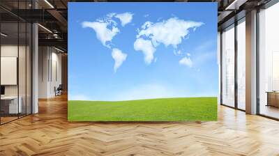 green field with cloud with world map shape Wall mural