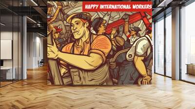 Happy International Workers DayCreated with Generative AI Technology Wall mural