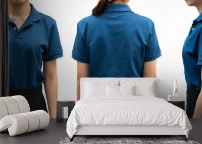 isolated blue polo shirt template on woman body for design concept Wall mural