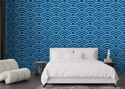 vector background of blue japanese wave pattern Wall mural