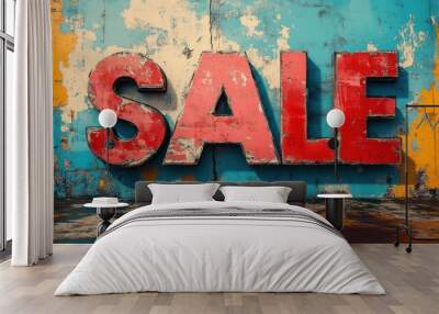 A colorful wall with the word Sale written in red Wall mural