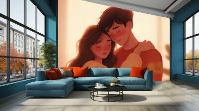 A couple of people are hugging each other in a room Wall mural