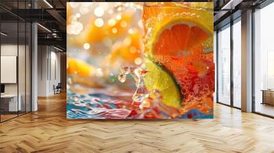 A glass of orange juice with a slice of lime in it Wall mural