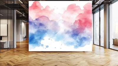 A watercolor painting of a sky with blue and red clouds Wall mural