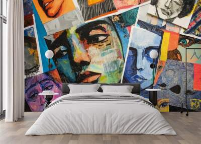 Colorful abstract portraits in a collage style. Wall mural