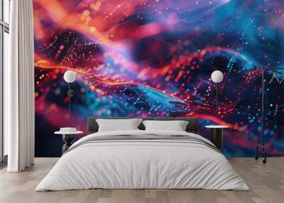 A blue and red wave with many dots by AI generated image Wall mural