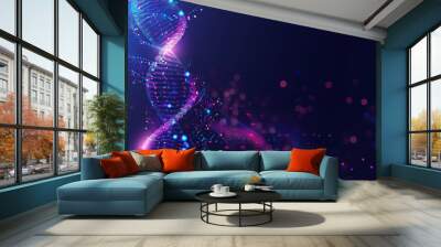 A glowing DNA strand is shown in a blurry, glowing image by AI generated image Wall mural