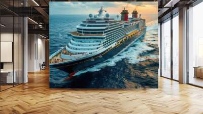 A large cruise ship is sailing in the ocean by AI generated image Wall mural