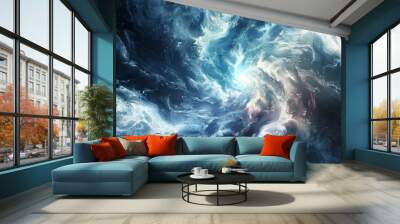 A spiral galaxy with a bright blue star in the center by AI generated image Wall mural