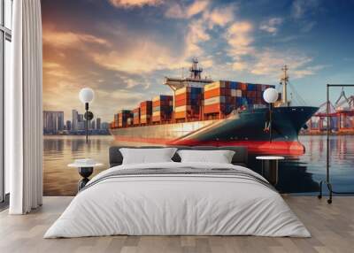 Industrial cargo ship, container cargo for sea import concept, logistics system by Generative AI Wall mural