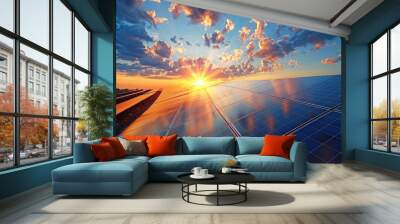 The sun is setting and the sky is filled with clouds by AI generated image Wall mural