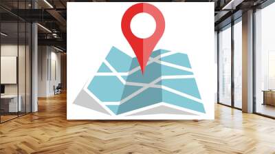 flat color location icon on paper map Wall mural