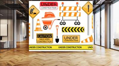 under construction sign and icon set Wall mural