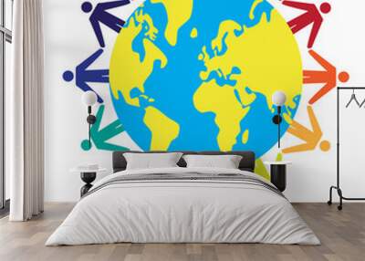 world day for cultural diversity with colorful people hand to hand around the earth Wall mural