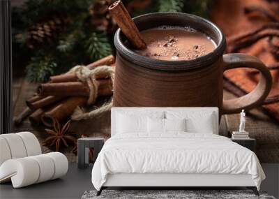 Cup of hot chocolate with cinnamon and anise Wall mural