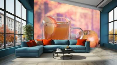 Glass cup of apple cider with apple slice Wall mural