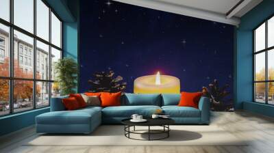 Holiday Night Scene With Burning Candle Wall mural