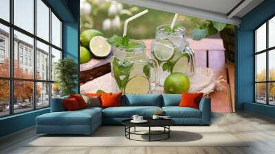 Mojito cocktail with lime and mint Wall mural