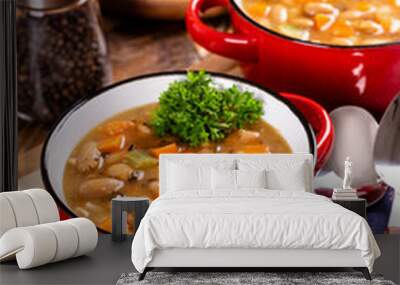 Tasty Bean Soup in a Red Bowl Wall mural