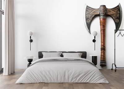 closeup view of a decorative Tomahawk A battle axe. A stone or metal tool of the Native American Indians. for design or decor in a southwest style home. isolated on white background with copy space. Wall mural