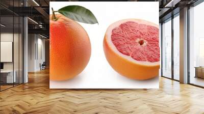 grapefruit - Citrus × paradisi - is a subtropical citrus tree known for its relatively large, sour to semi sweet, somewhat bitter fruit. whole and half isolated on white background Wall mural