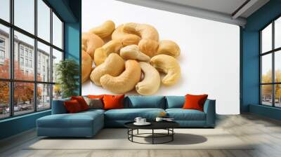 roasted sea salt cashew nuts - Anacardium occidentale - whole and halves. isolated on white background with copy space. natural product of South America Wall mural