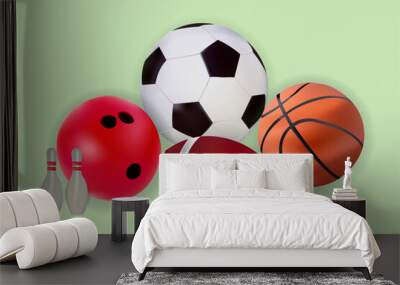 ball bundle sports soccerball football basketball 3d illustration Wall mural