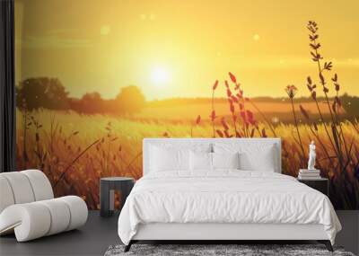 A beautiful vector scene of a countryside meadow in summer, Wall mural