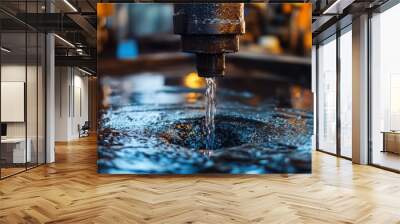 A close-up of oil flowing from a newly drilled well, with engineers monitoring the process. Wall mural