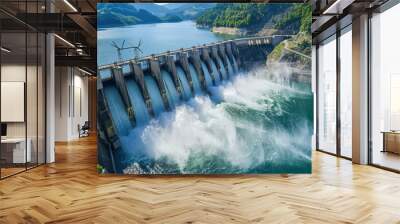 A hydroelectric dam generating power, with turbines and infrastructure showcasing modern engineering Wall mural