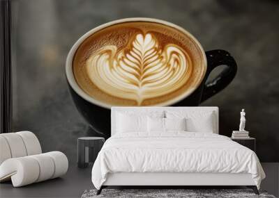 Cup of cappuccino with intricate latte art on the foam Wall mural