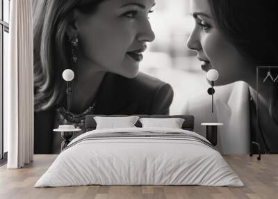 Detailed close-up of two businesswomen in a meeting, strategizing and planning for Wall mural