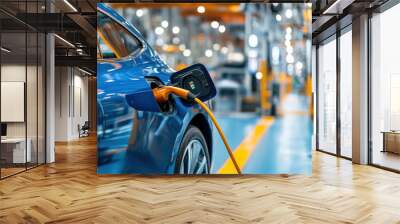 Electric car charging station being installed at an automobile factory Wall mural