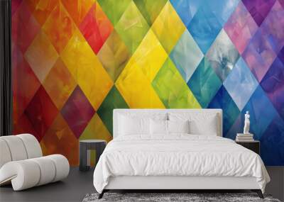 Geometric pattern with diamonds in rainbow colors Wall mural