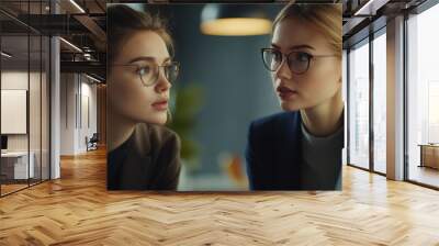 Professional close-up of two female colleagues in a corporate environment, deeply Wall mural