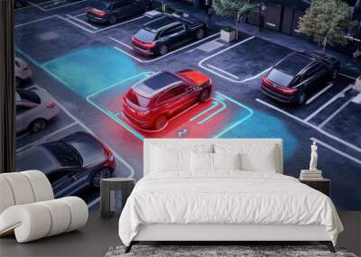 Smart parking system guiding cars to available spots Wall mural